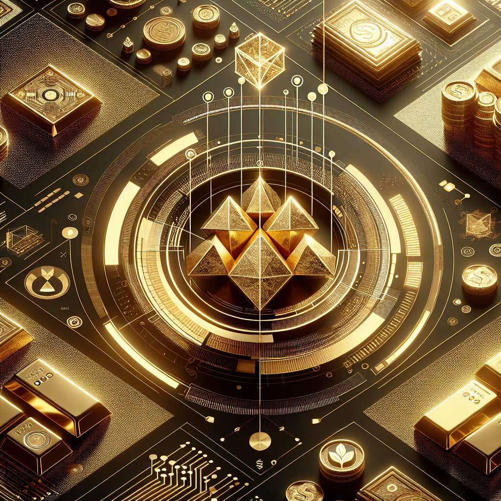 A sleek, golden-hued illustration showcasing algorithmic risk management in gold trading, featuring abstract representations of data analytics, trading algorithms, and gold bars integrated with high-tech aesthetics.